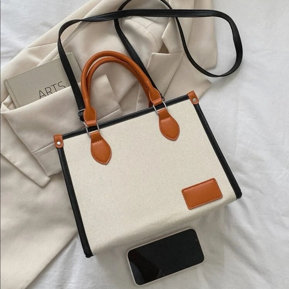 SHEIN Handbags - Cotton canvas and faux leather square handbag